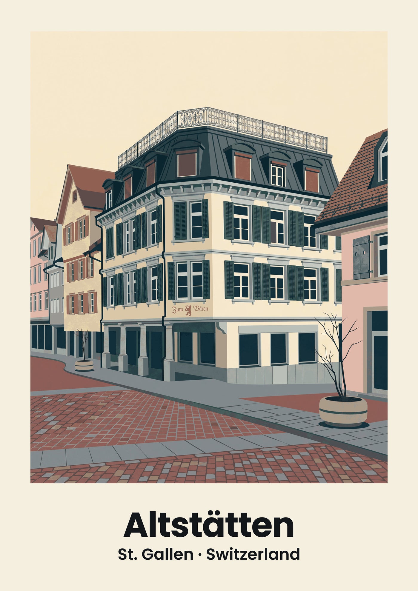 Altstätten Poster — Marktgasse, flache Illustration