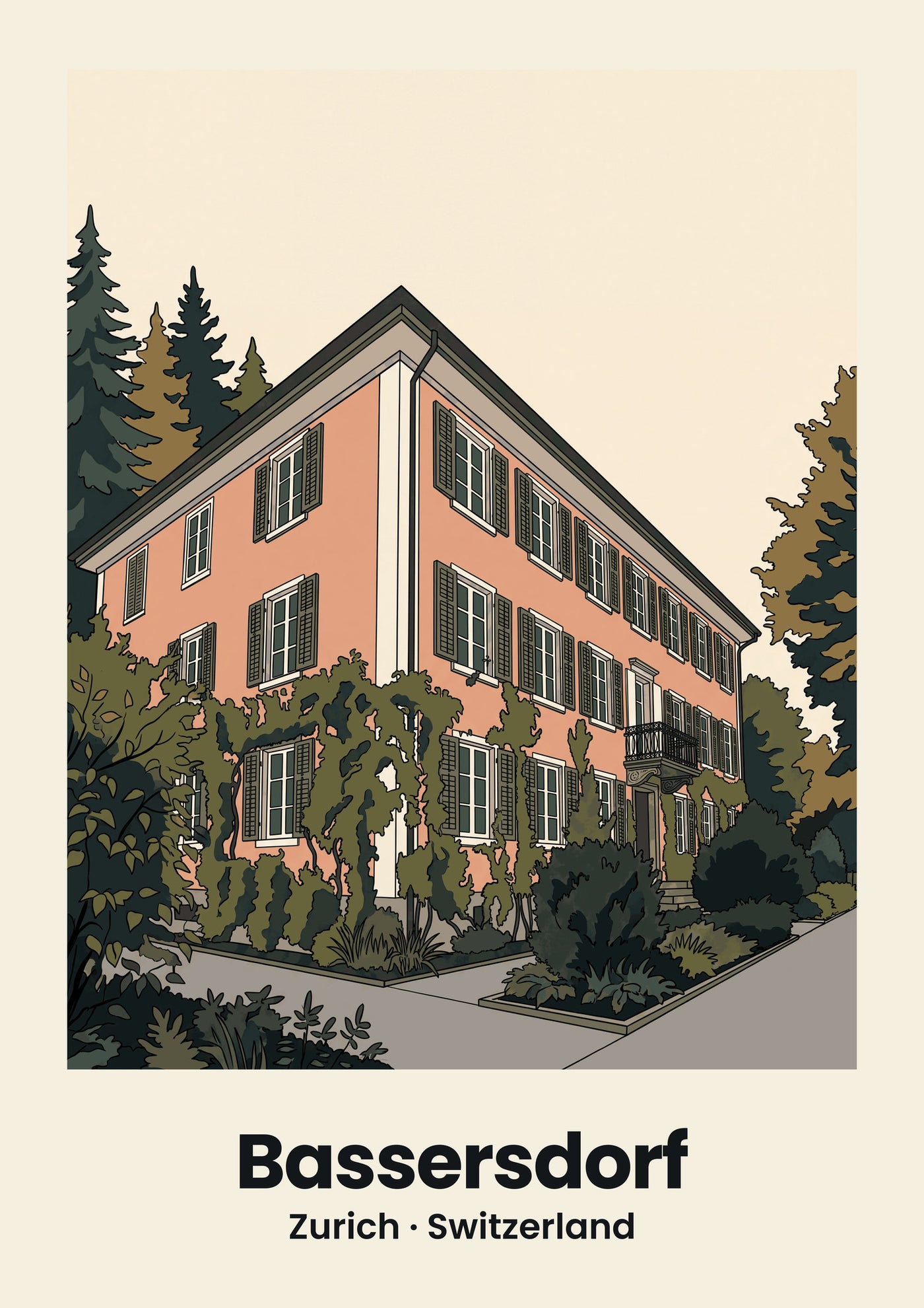 Bassersdorf Poster — Haus Adler, flache Illustration