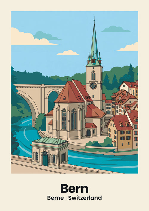 Bern — Nydeggbrücke and the Nydeggkirche poster