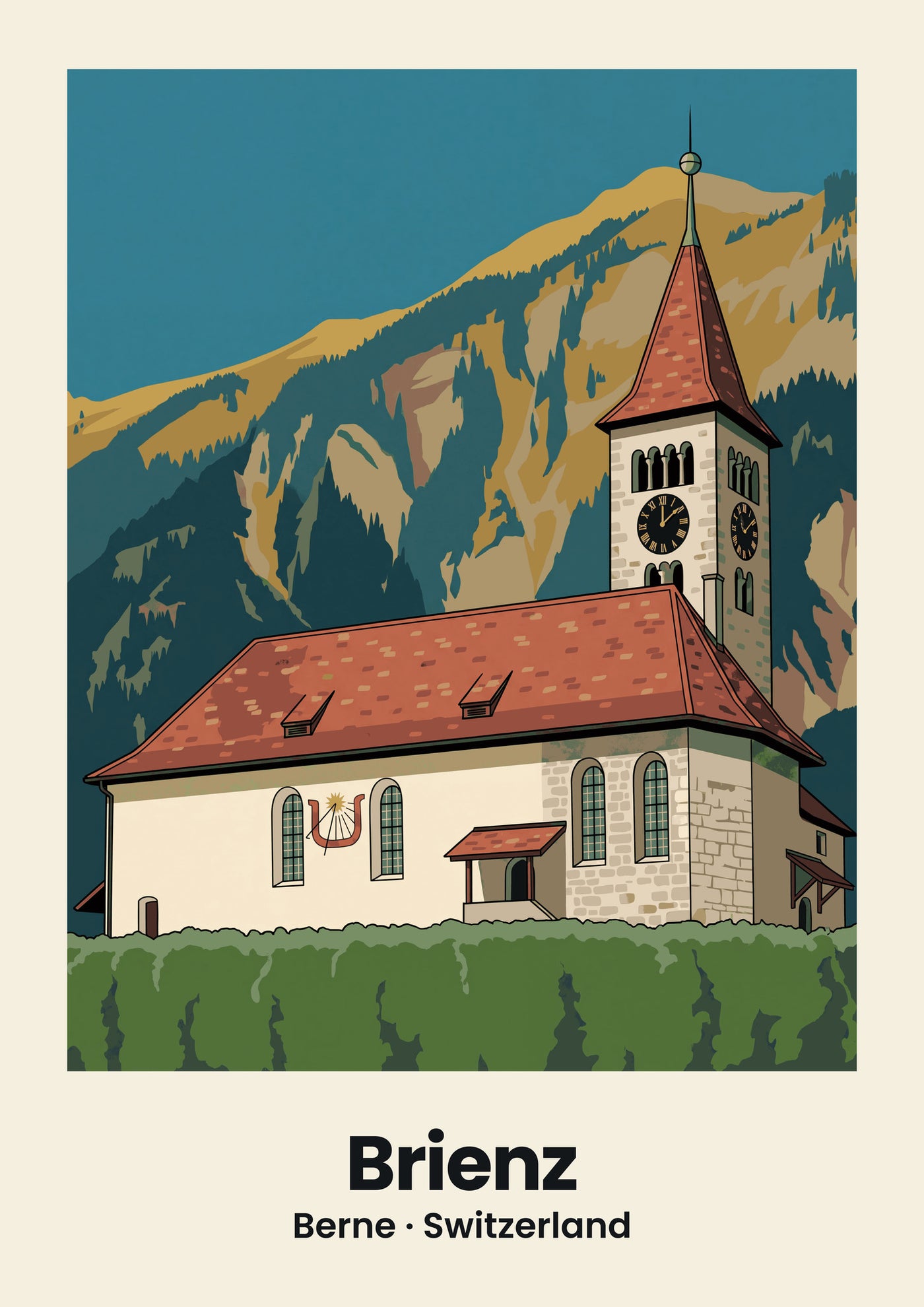 Brienz Poster — Reformierte Kirche, flache Illustration