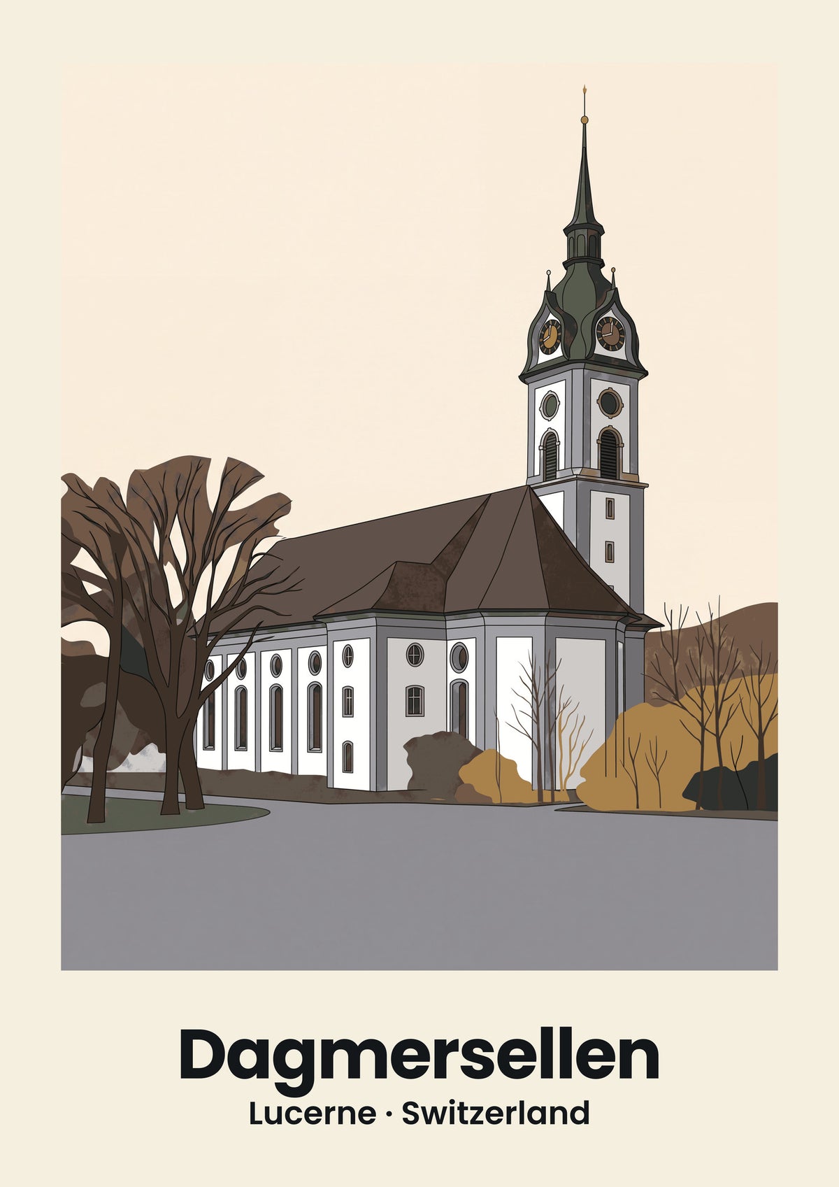 Dagmersellen Poster — Katholische Kirche St. Laurentius, flache Illustration
