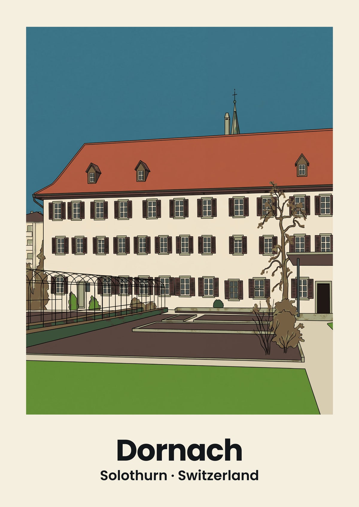 Dornach Poster — Kapuzinerkloster, flache Illustration