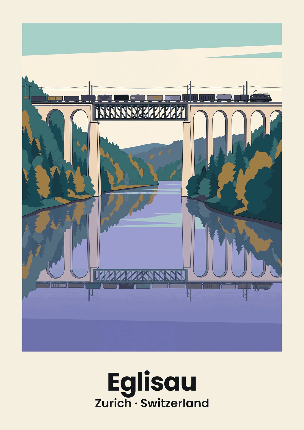 Eglisau Poster — Eisenbahnbrücke, flache Illustration
