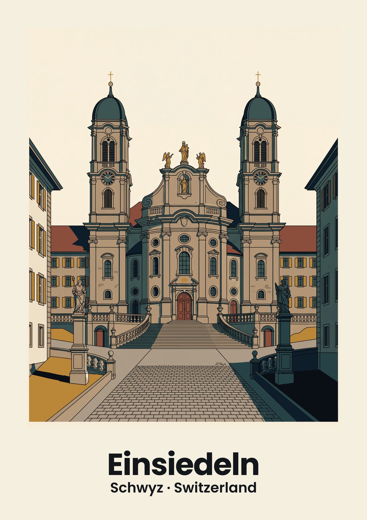 Einsiedeln Poster — Kloster, flache Illustration