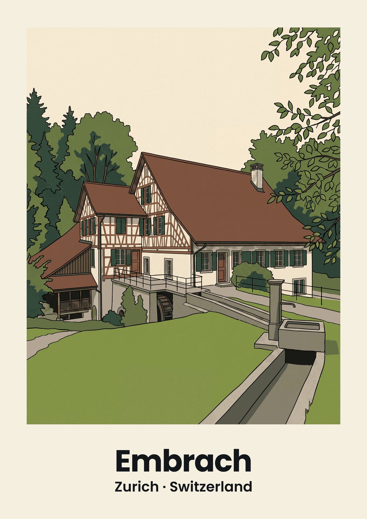 Embrach Poster — Haumüli, flache Illustration