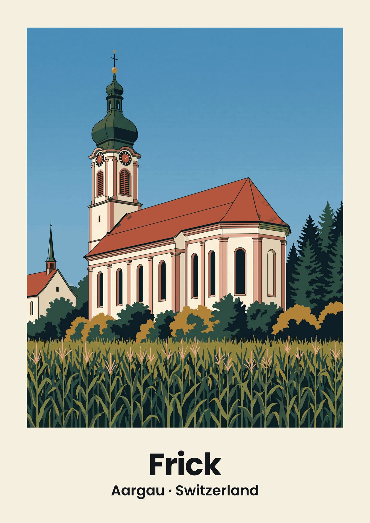 Frick Poster — Katholische Kirche St. Peter und Paul, flache Illustration