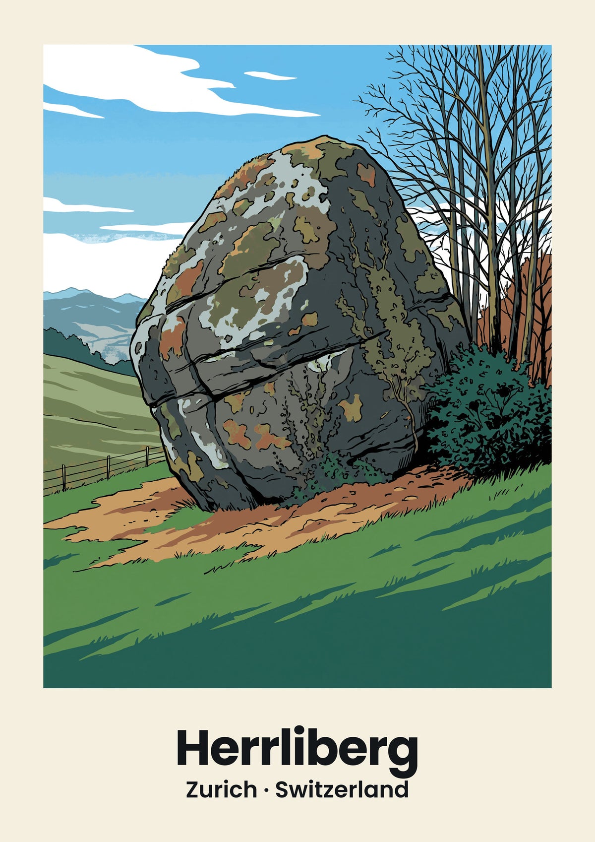 Herrliberg Poster — Pflugstein, flache Illustration