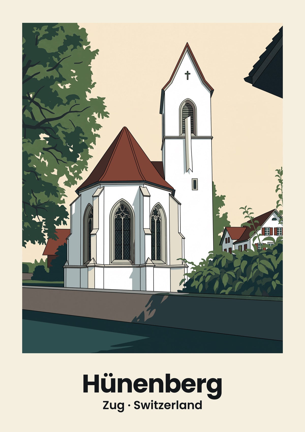 Hünenberg Poster — Kirche St. Wolfgang, flache Illustration