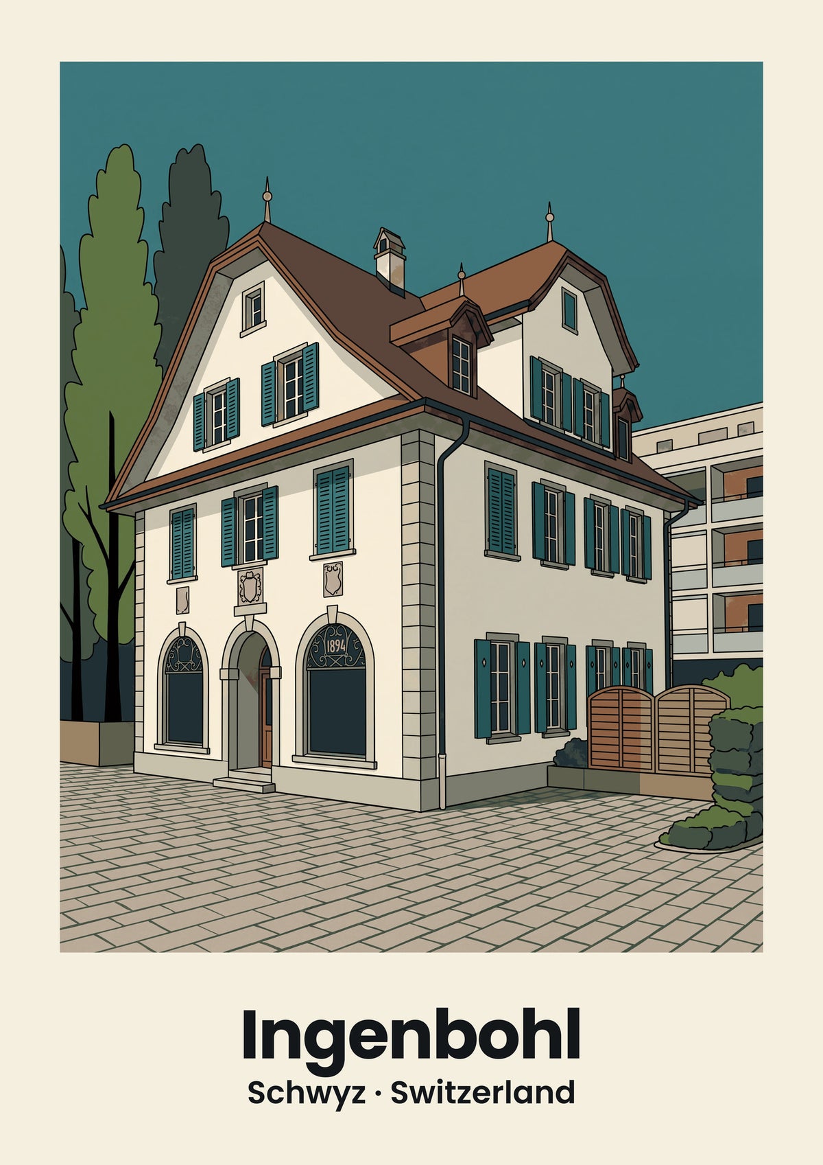 Ingenbohl Poster — Alte Sust, flache Illustration