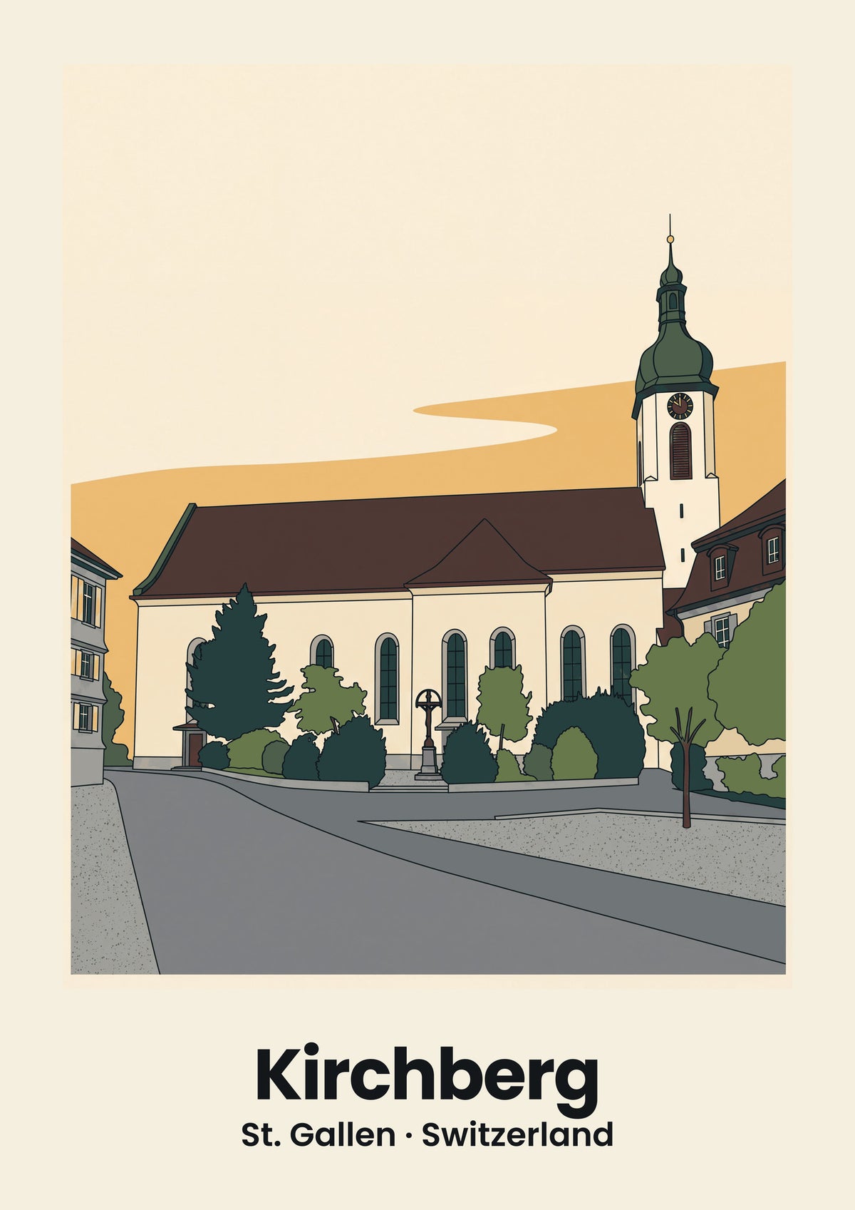 Kirchberg Poster — Katholische Kirche St. Peter und Paul, flache Illustration