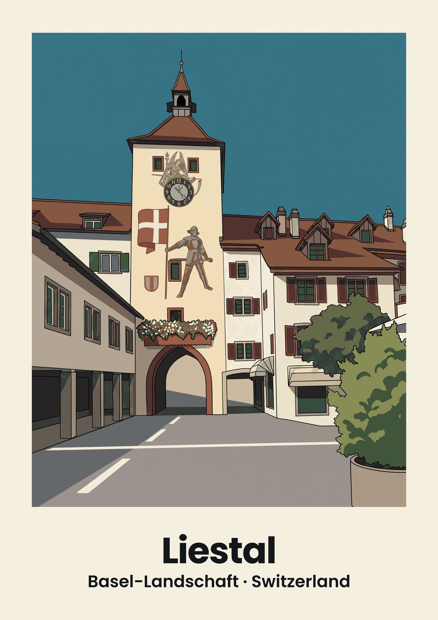 Liestal Poster — Obertor, flache Illustration