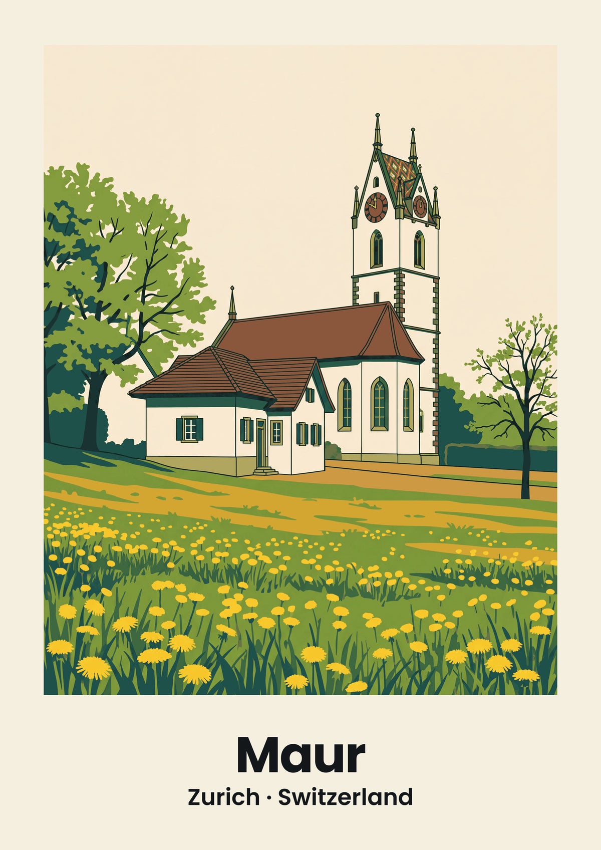 Maur Poster — Reformierte Kirche, flache Illustration