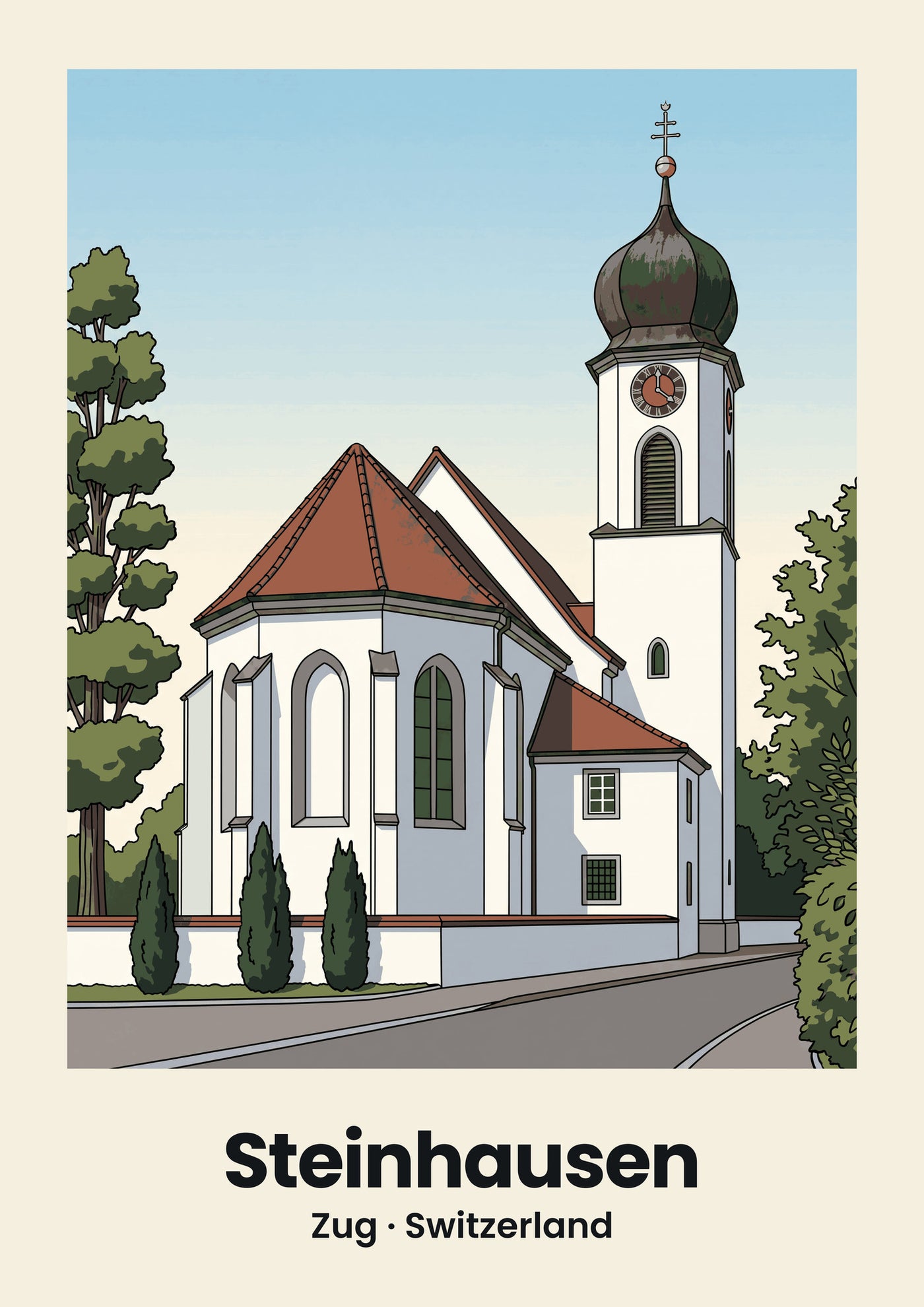 Steinhausen Poster — Pfarrkirche St. Matthias, flache Illustration
