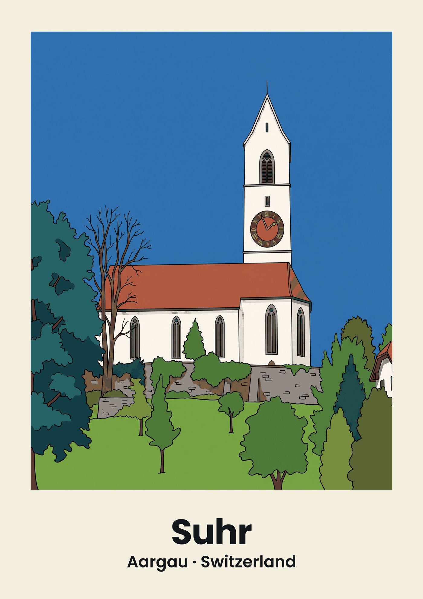 Suhr Poster — Reformierte Kirche, flache Illustration