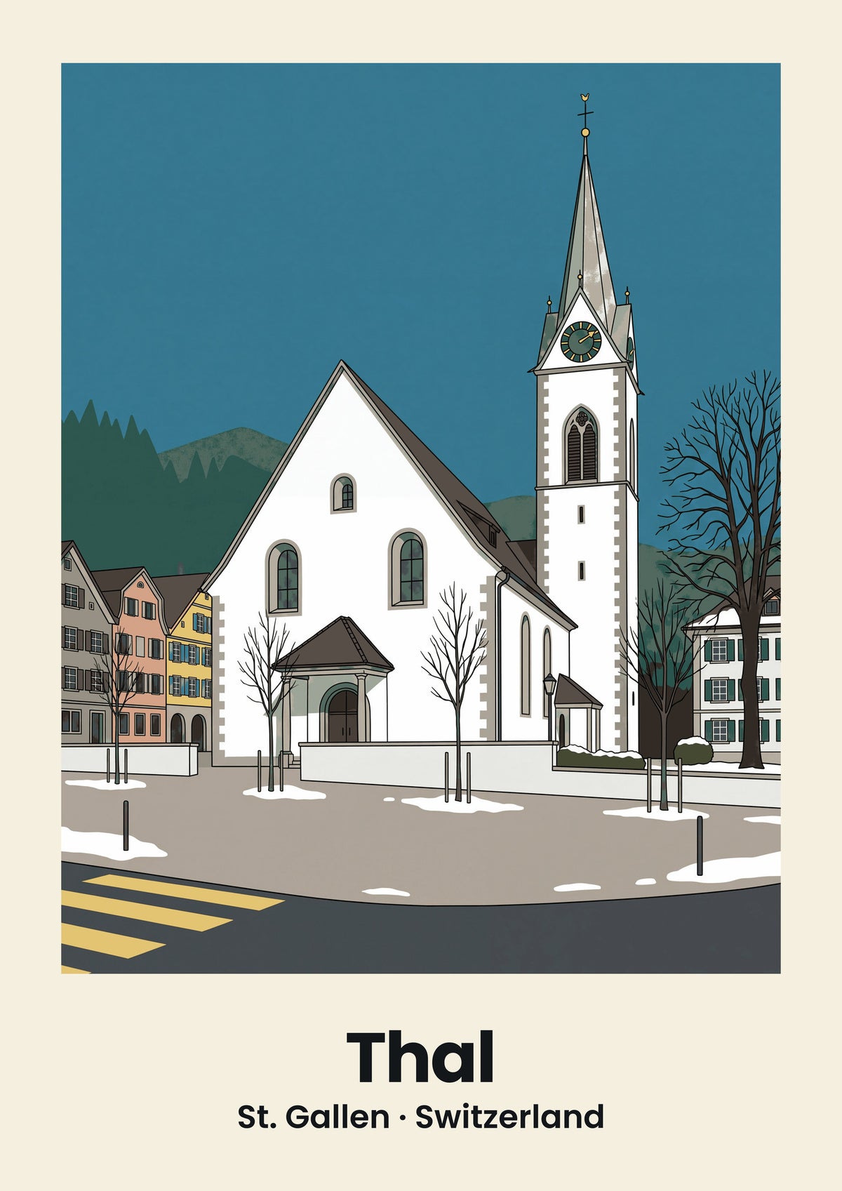 Thal Poster — Katholische Kirche Unserer Lieben Frau, flache Illustration