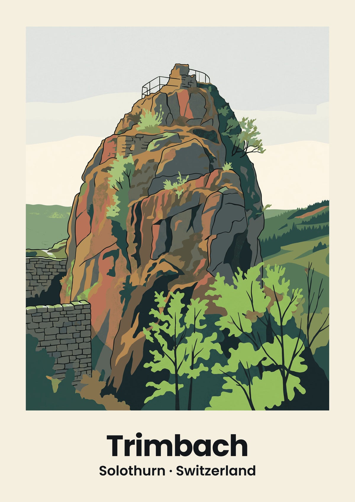 Trimbach Poster — Ruine Frohburg, flache Illustration