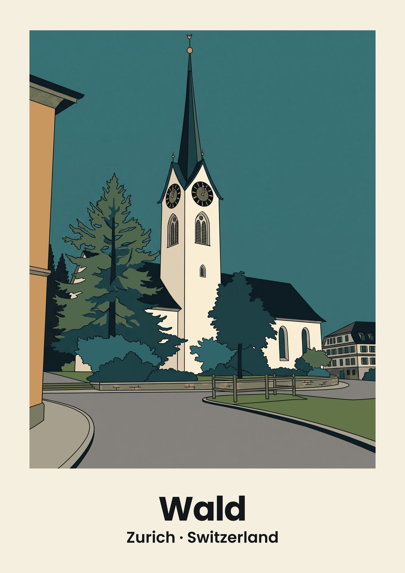 Wald Poster — Reformierte Kirche, flache Illustration