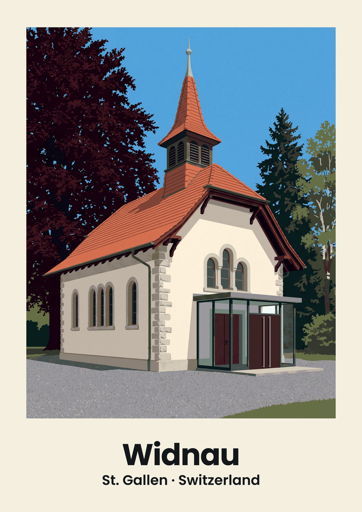 Widnau Poster — Evangelische Kapelle, flache Illustration
