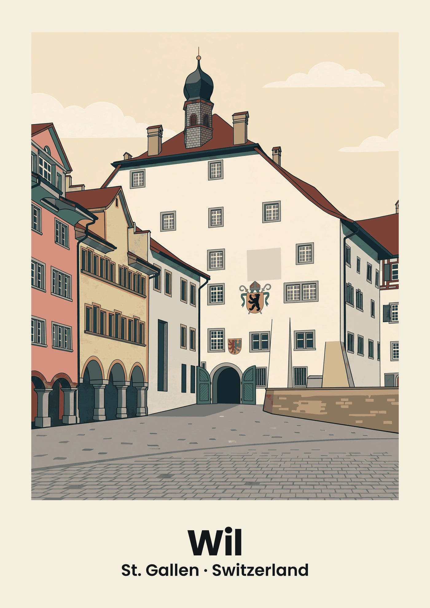 Wil Poster — Hof, flache Illustration