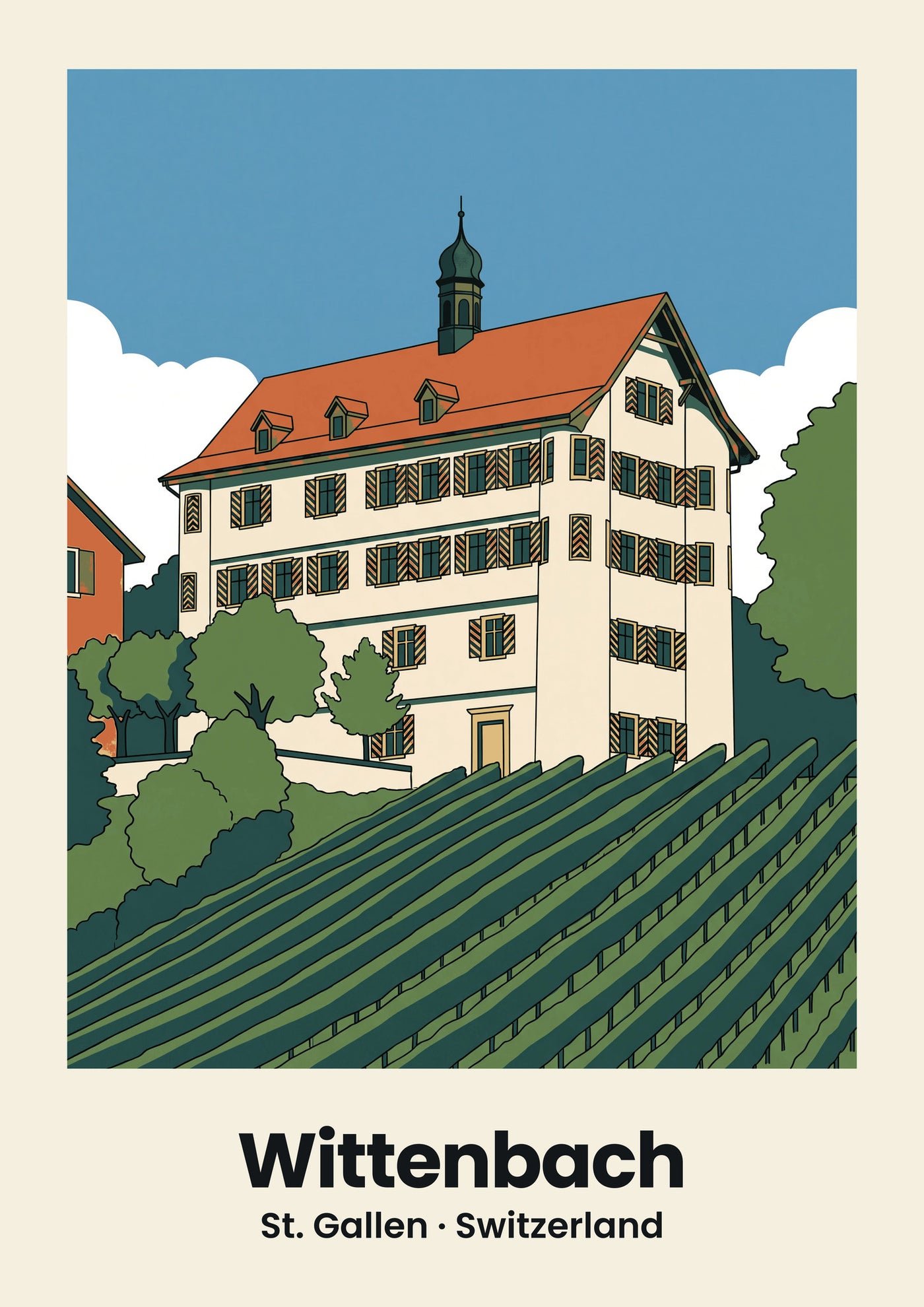 Wittenbach Poster — Schloss Dottenwil, flache Illustration