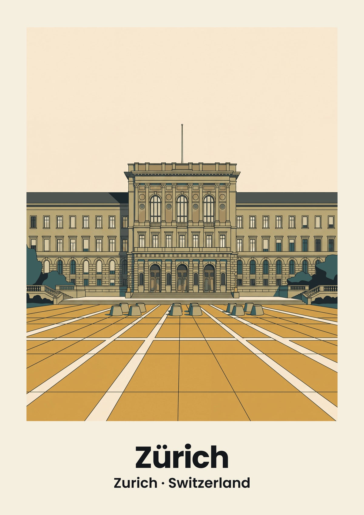 Zürich Poster — Hauptgebäude der ETH, flache Illustration