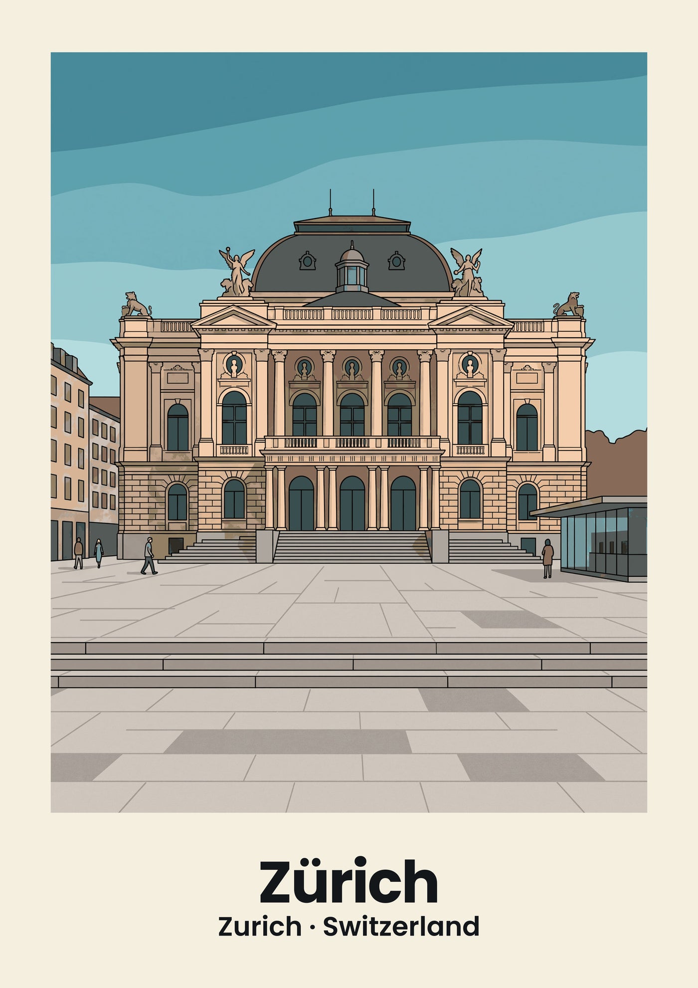 Zürich Poster — Opernhaus, flache Illustration
